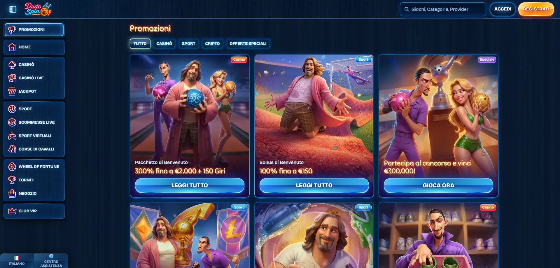 Bonus di benvenuto Dudespin Casino fino a 2000 euro e free spin