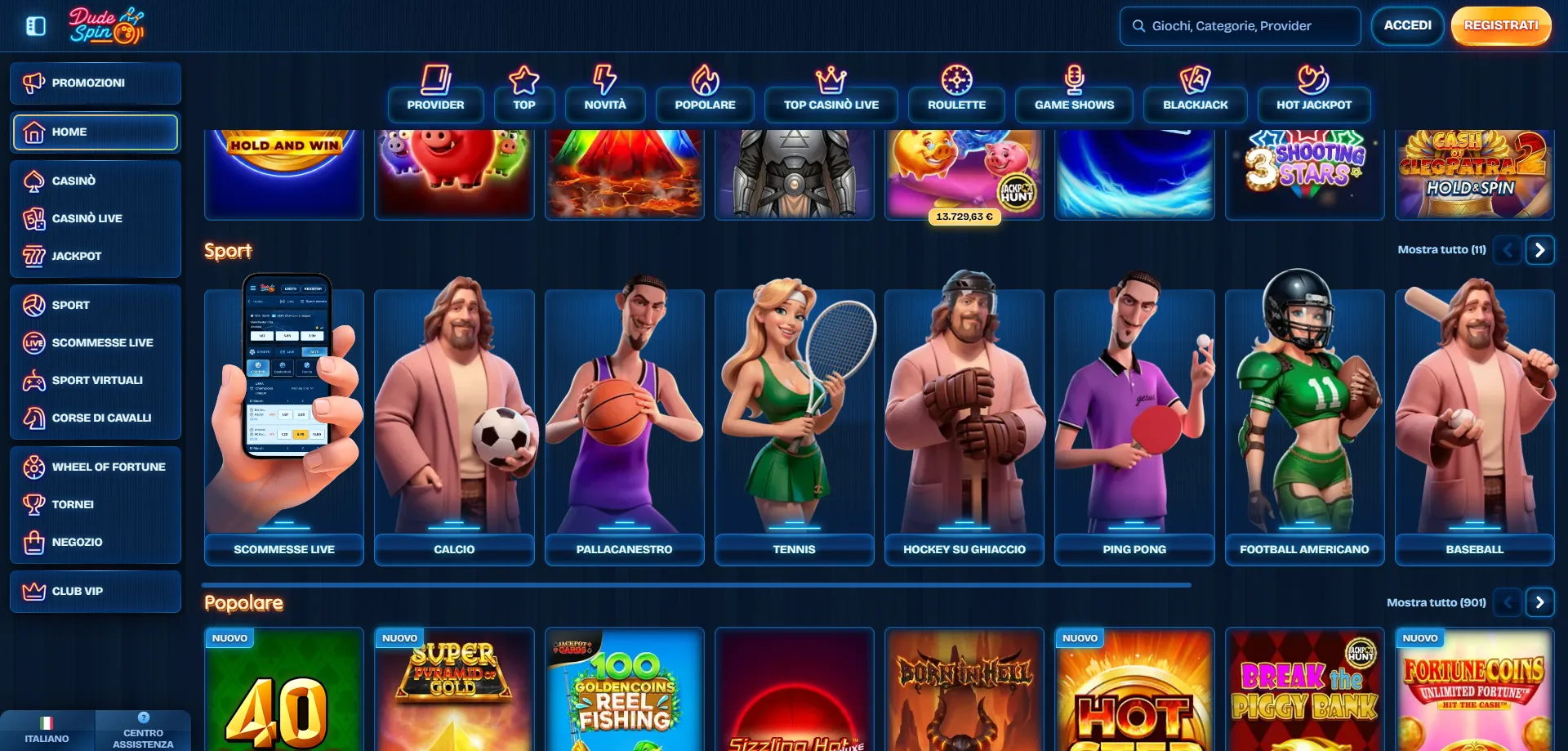 Scommesse sportive su Dudespin Casino pre-match e live